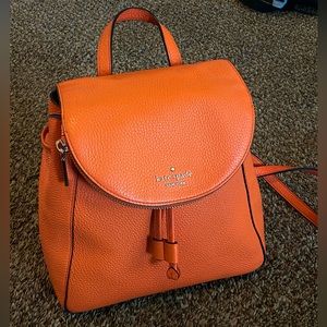 Kate Spade Leila Orange Pebbled Leather Flap Backpack